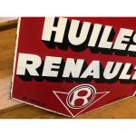 Plaque émaillée HUILES RENAULT double faces sur potence