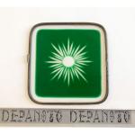Glace de lanterne ciselée vert angles arrondis avec bordure laiton