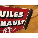 Plaque émaillée HUILES RENAULT double faces sur potence
